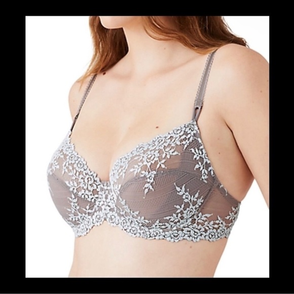 Wacoal Embrace Lace Underwire Bra Women's 32C Gray‎ White 65191 - Picture 1 of 6